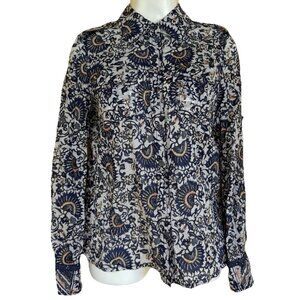 Tory Burch Indian Block‎ Blouse Cotton Vines Floral Button Up SIZE 2 Breathable